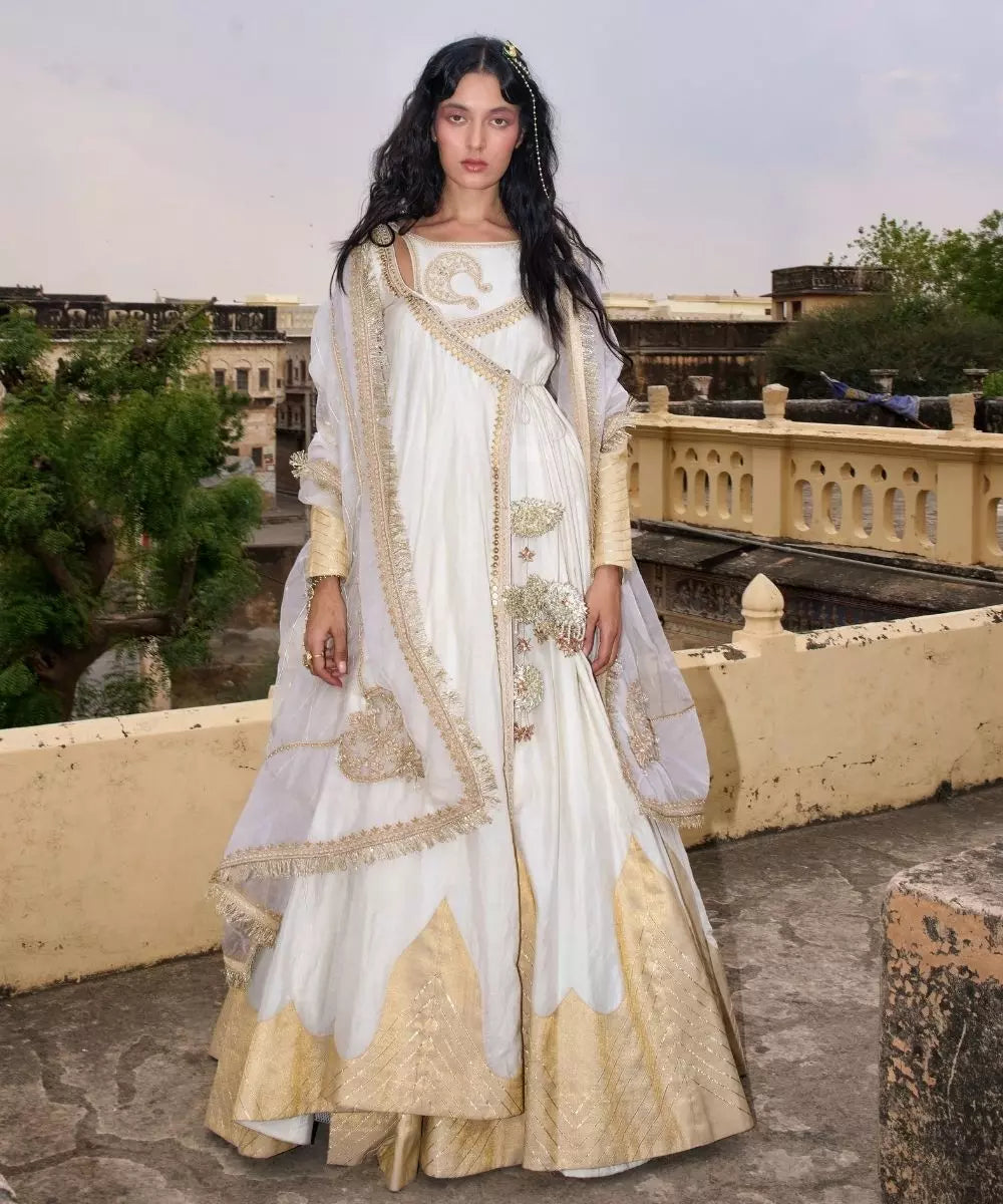 ADITI GUPTA - Ivory Angrakha in chanderi tissue
